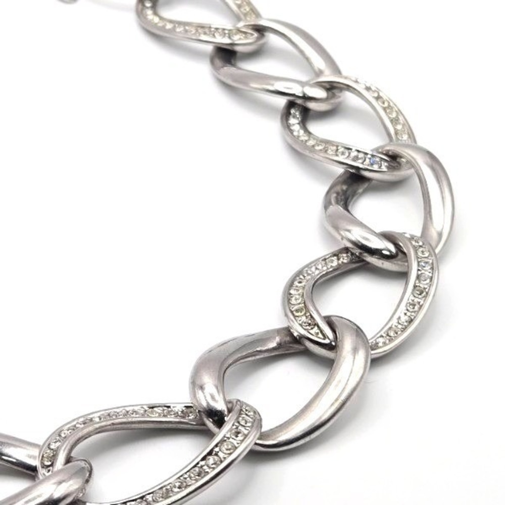 Premier‎ Designs Chunky Silver Tone Large Link Necklace with Rhinestones 16"-18" - Picture 2 of 5